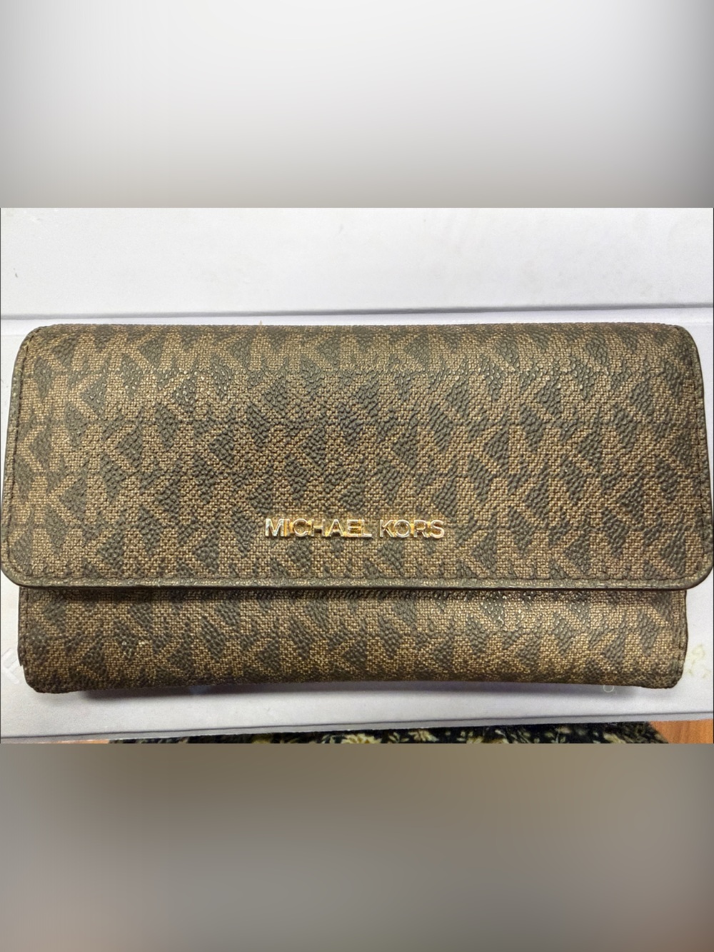 Michael Kors Brown and Tan Logo Continental Wallet